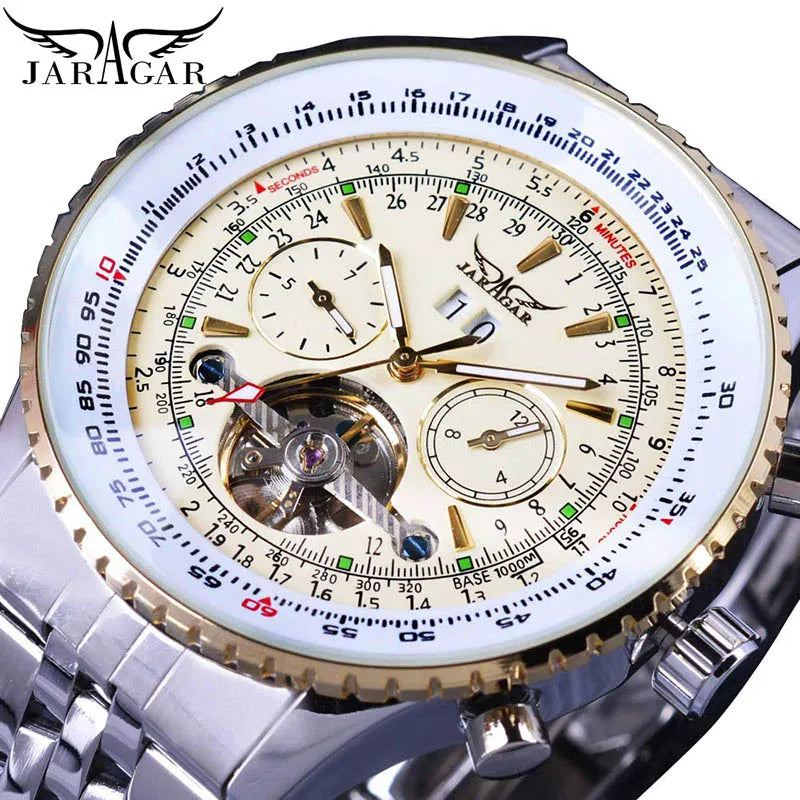 Jaragar 2017 Flying Series Men's Luxury Watch - Golden Bezel Stainless Steel