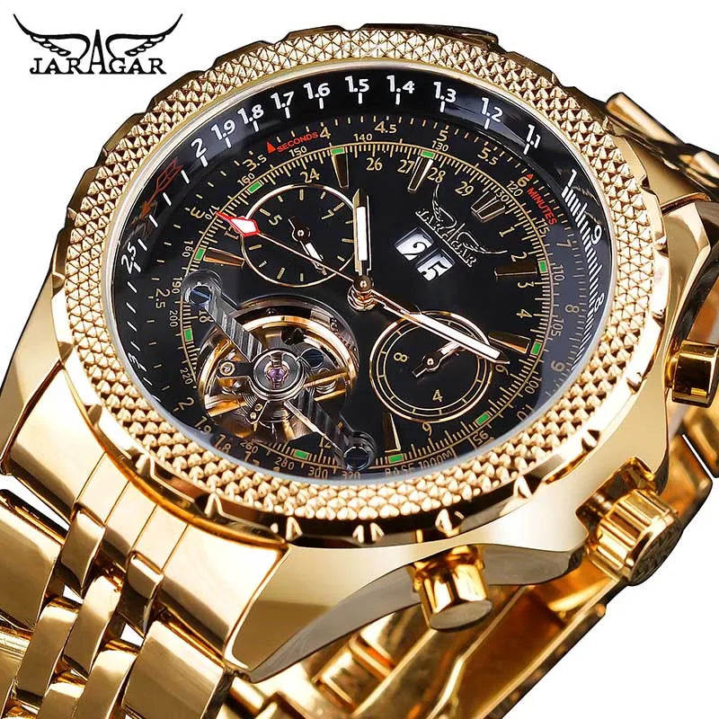 Jaragar 2017 Flying Series Men's Luxury Watch - Golden Bezel Stainless Steel