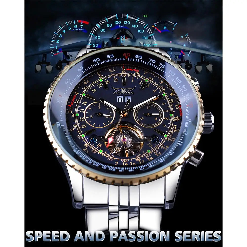 Jaragar 2017 Flying Series Men's Luxury Watch - Golden Bezel Stainless Steel