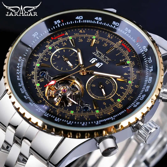 Jaragar 2017 Flying Series Men's Luxury Watch - Golden Bezel Stainless Steel