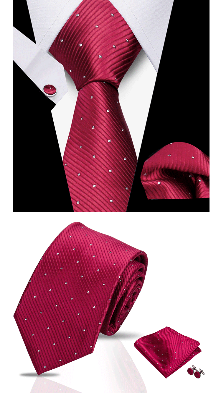 Business Ties For Men Tie Set Dots Necktie Classic Plaid Cufflinks Stripe Handkerchief For Wedding High Quality Formal Gravata