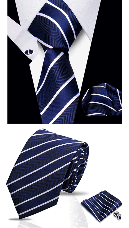 Business Ties For Men Tie Set Dots Necktie Classic Plaid Cufflinks Stripe Handkerchief For Wedding High Quality Formal Gravata