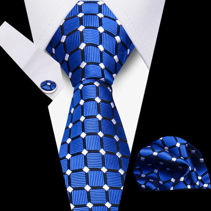 Business Ties For Men Tie Set Dots Necktie Classic Plaid Cufflinks Stripe Handkerchief For Wedding High Quality Formal Gravata