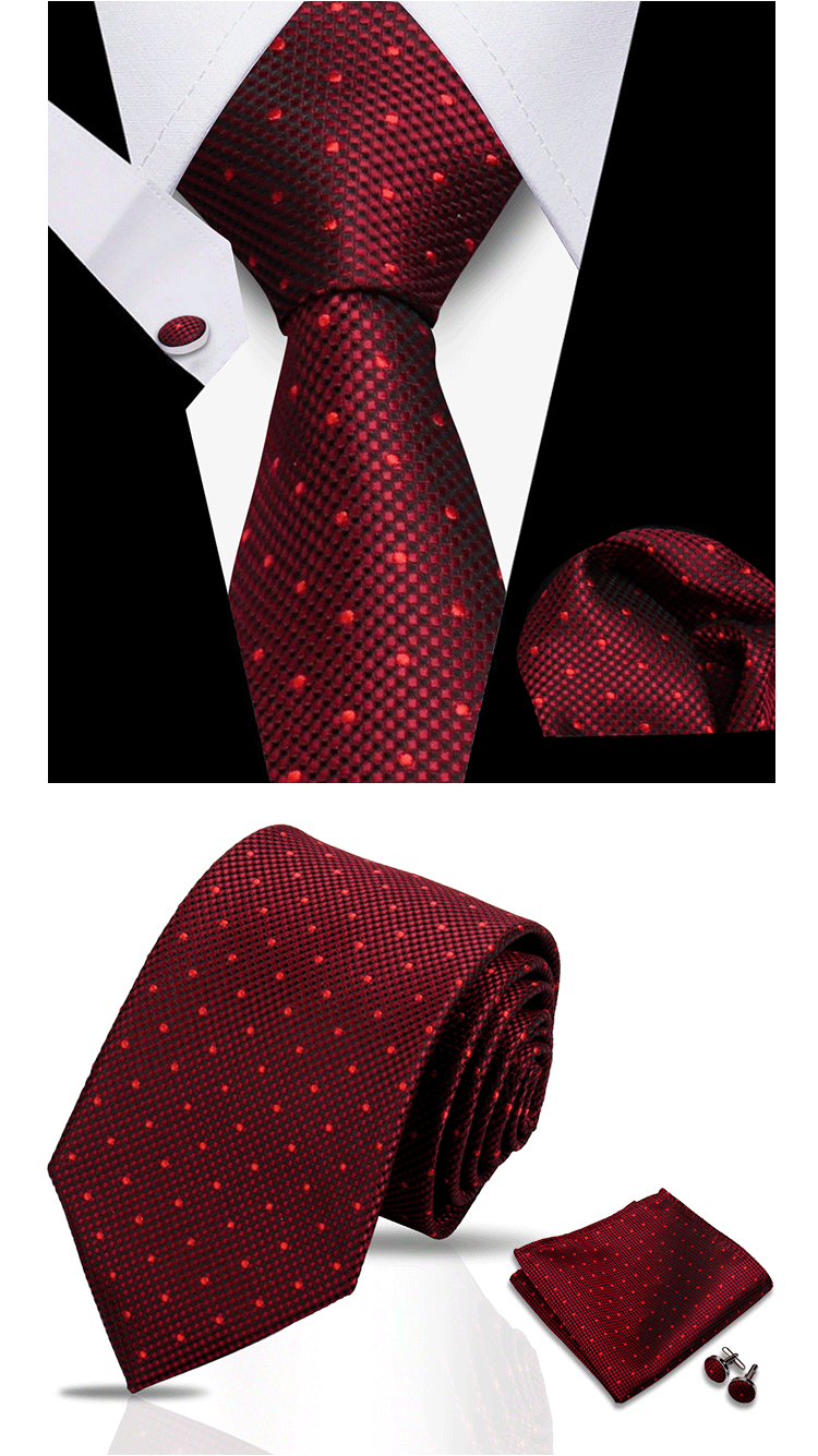 Business Ties For Men Tie Set Dots Necktie Classic Plaid Cufflinks Stripe Handkerchief For Wedding High Quality Formal Gravata