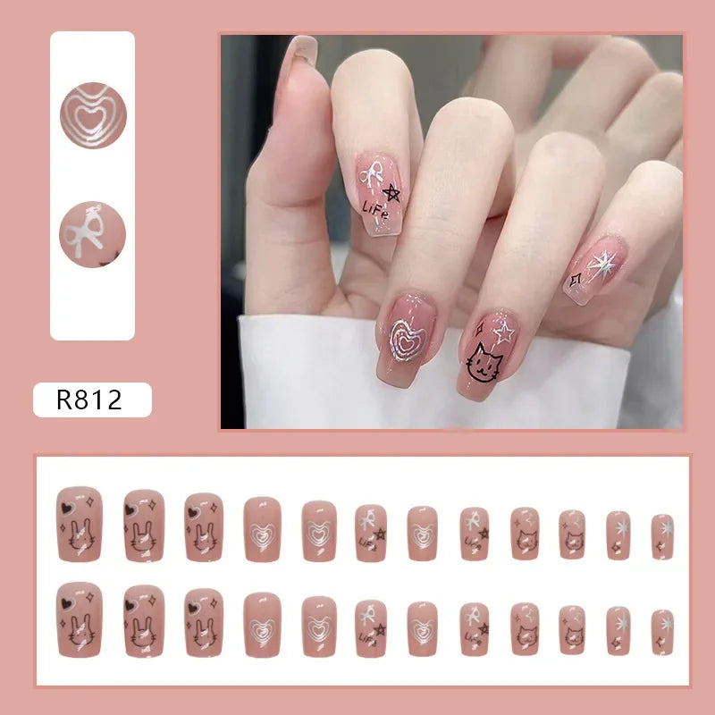 Cherry Red 24 Pcs Press on Nails, Reusable Nails for Women