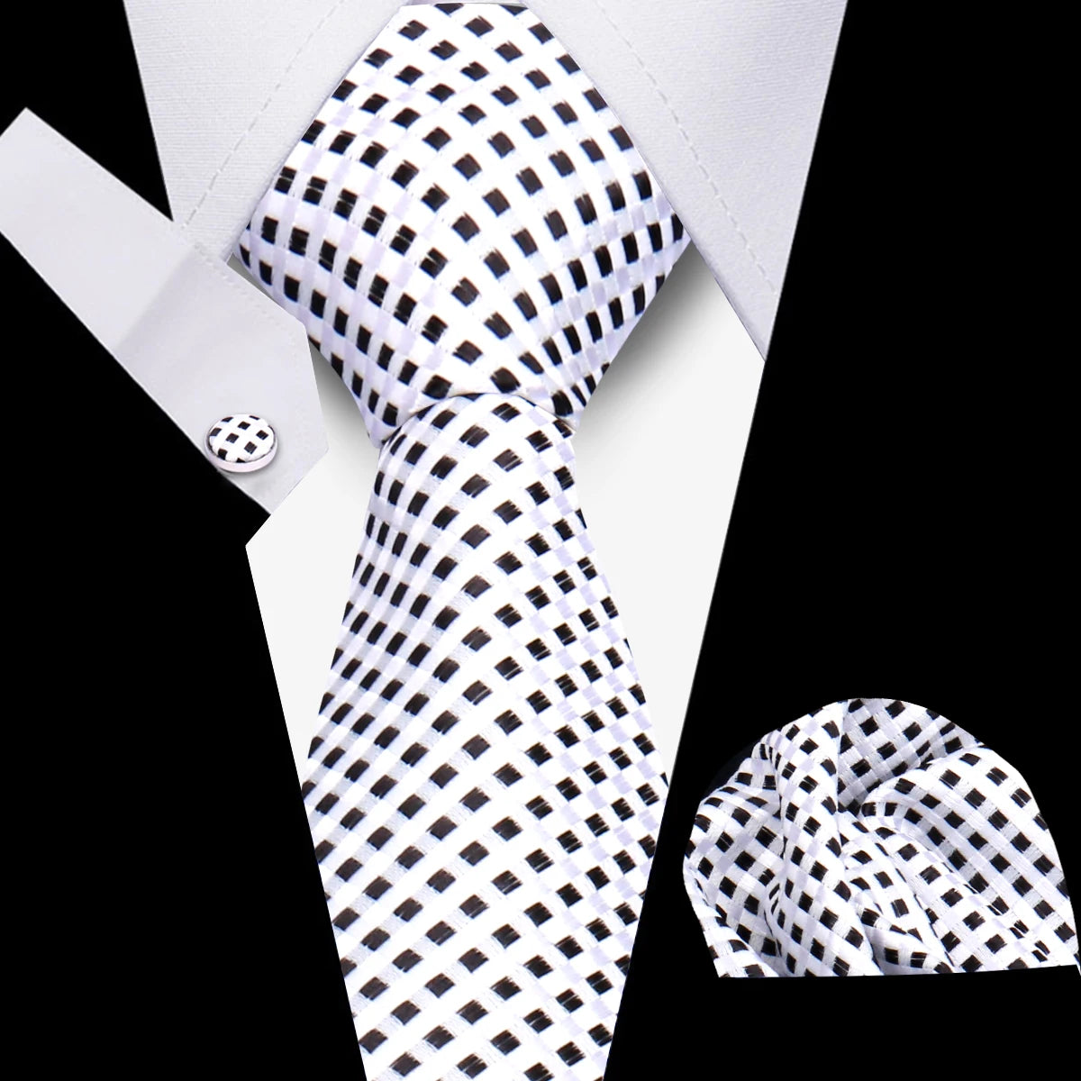 Business Ties For Men Tie Set Dots Necktie Classic Plaid Cufflinks Stripe Handkerchief For Wedding High Quality Formal Gravata