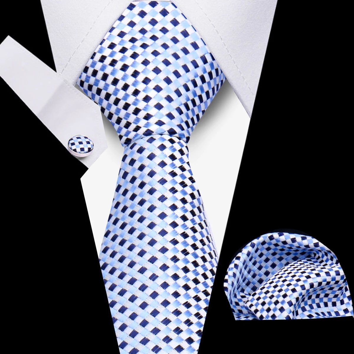 Business Ties For Men Tie Set Dots Necktie Classic Plaid Cufflinks Stripe Handkerchief For Wedding High Quality Formal Gravata