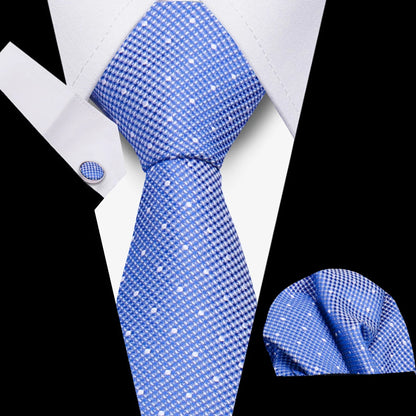 Business Ties For Men Tie Set Dots Necktie Classic Plaid Cufflinks Stripe Handkerchief For Wedding High Quality Formal Gravata