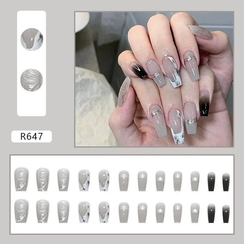 Black Moon 24 Pcs Press on Nails Reusable Artificial Nails for Women