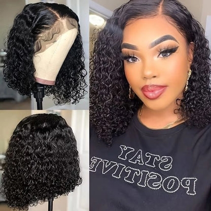 Deep Wave 180% Density Pre-Plucked Side Part Short Bob 13*4 Brazilian Virgin Human Hair Wigs