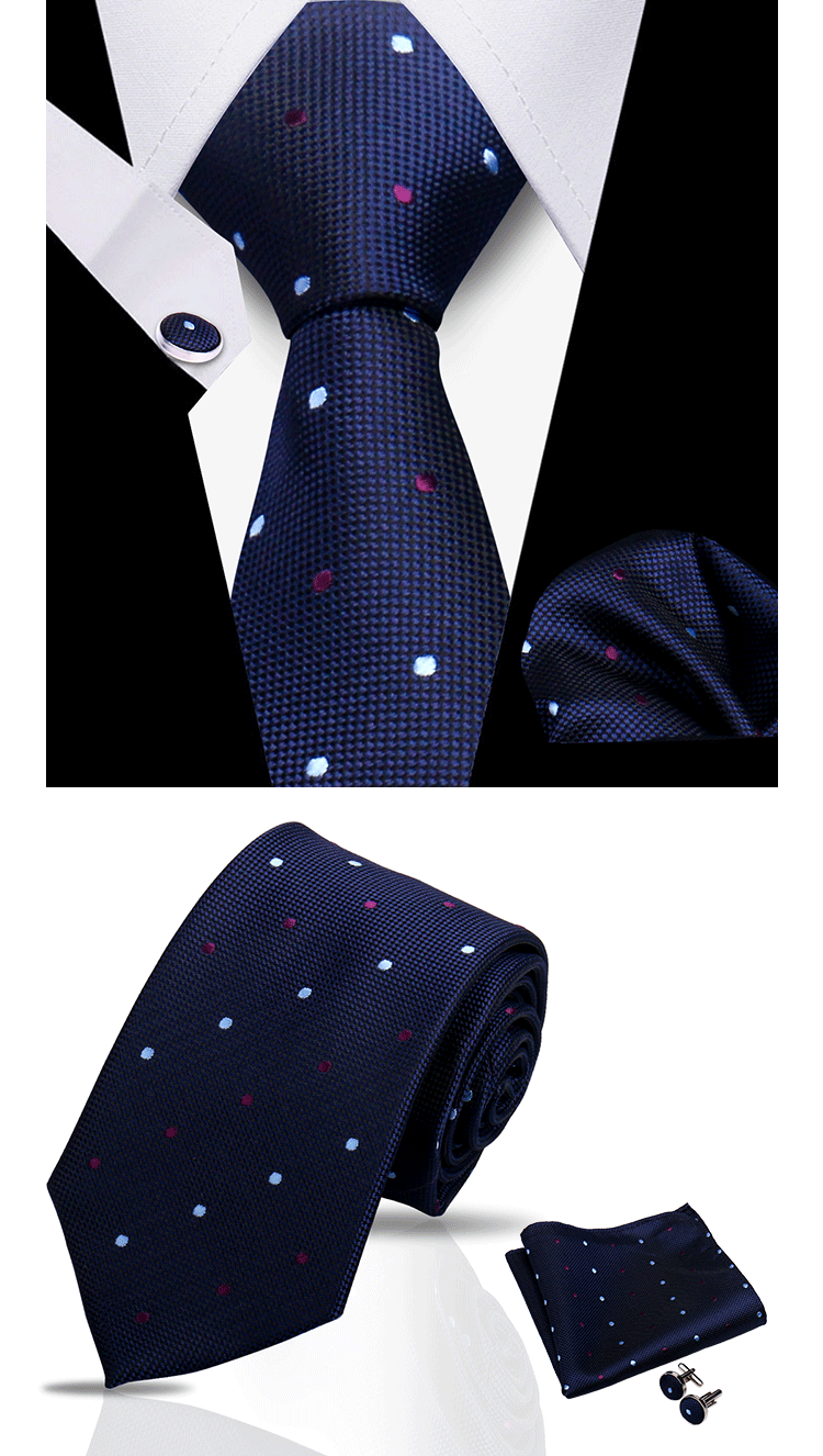 Business Ties For Men Tie Set Dots Necktie Classic Plaid Cufflinks Stripe Handkerchief For Wedding High Quality Formal Gravata