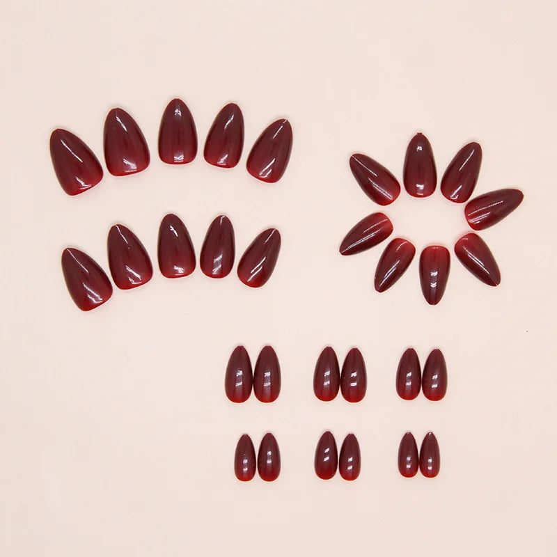 Cherry Red 24 Pcs Press on Nails, Reusable Nails for Women