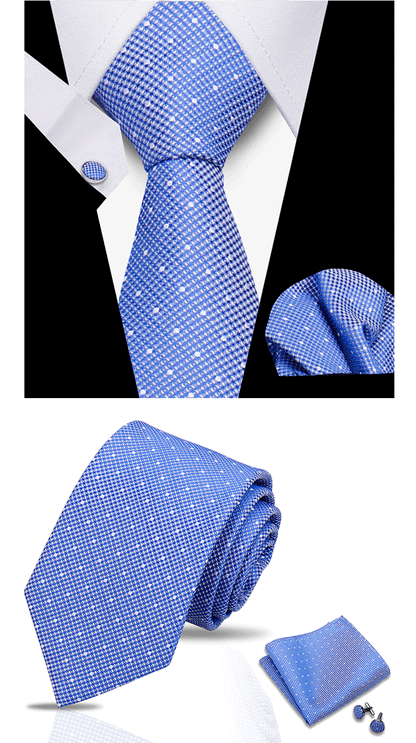 Business Ties For Men Tie Set Dots Necktie Classic Plaid Cufflinks Stripe Handkerchief For Wedding High Quality Formal Gravata