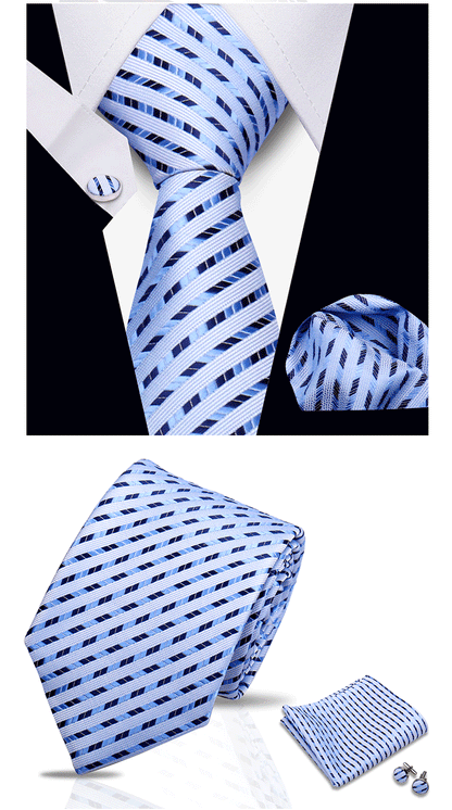 Business Ties For Men Tie Set Dots Necktie Classic Plaid Cufflinks Stripe Handkerchief For Wedding High Quality Formal Gravata