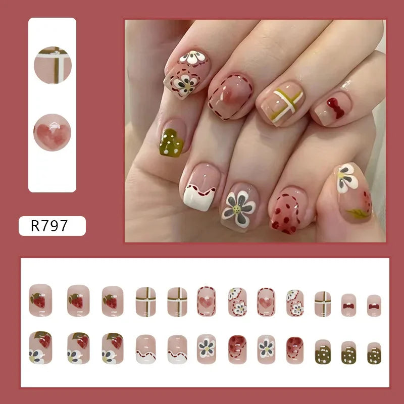 Cherry Red 24 Pcs Press on Nails, Reusable Nails for Women