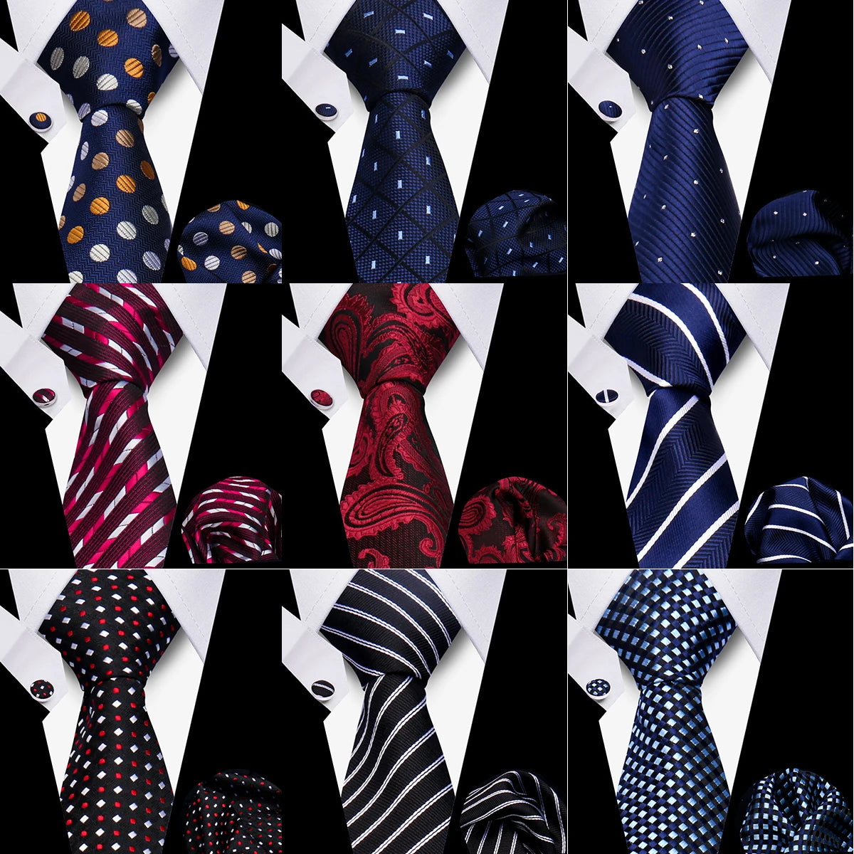 Business Ties For Men Tie Set Dots Necktie Classic Plaid Cufflinks Stripe Handkerchief For Wedding High Quality Formal Gravata