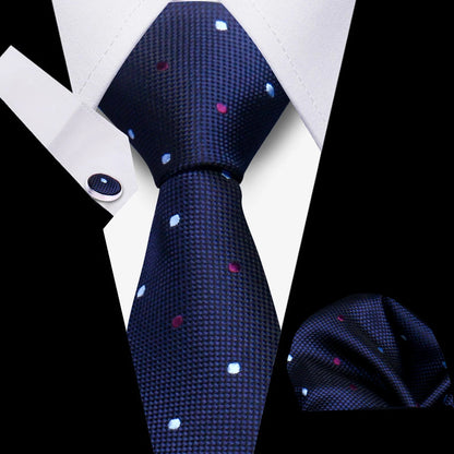 Business Ties For Men Tie Set Dots Necktie Classic Plaid Cufflinks Stripe Handkerchief For Wedding High Quality Formal Gravata