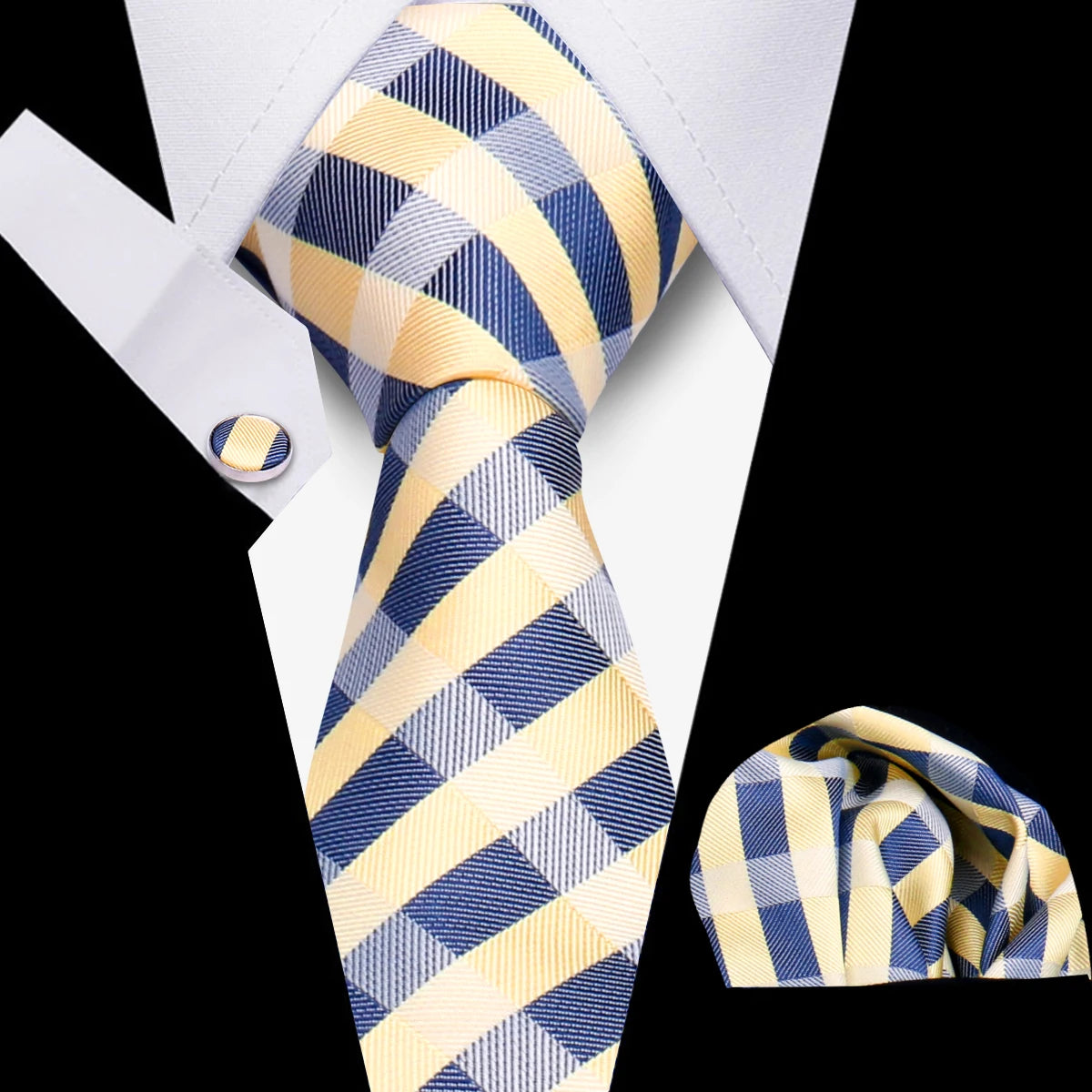 Business Ties For Men Tie Set Dots Necktie Classic Plaid Cufflinks Stripe Handkerchief For Wedding High Quality Formal Gravata