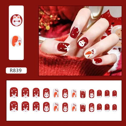 Cherry Red 24 Pcs Press on Nails, Reusable Nails for Women