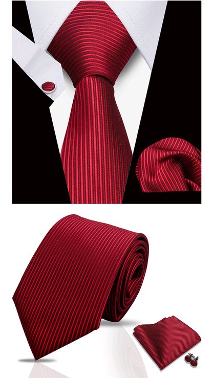 Business Ties For Men Tie Set Dots Necktie Classic Plaid Cufflinks Stripe Handkerchief For Wedding High Quality Formal Gravata