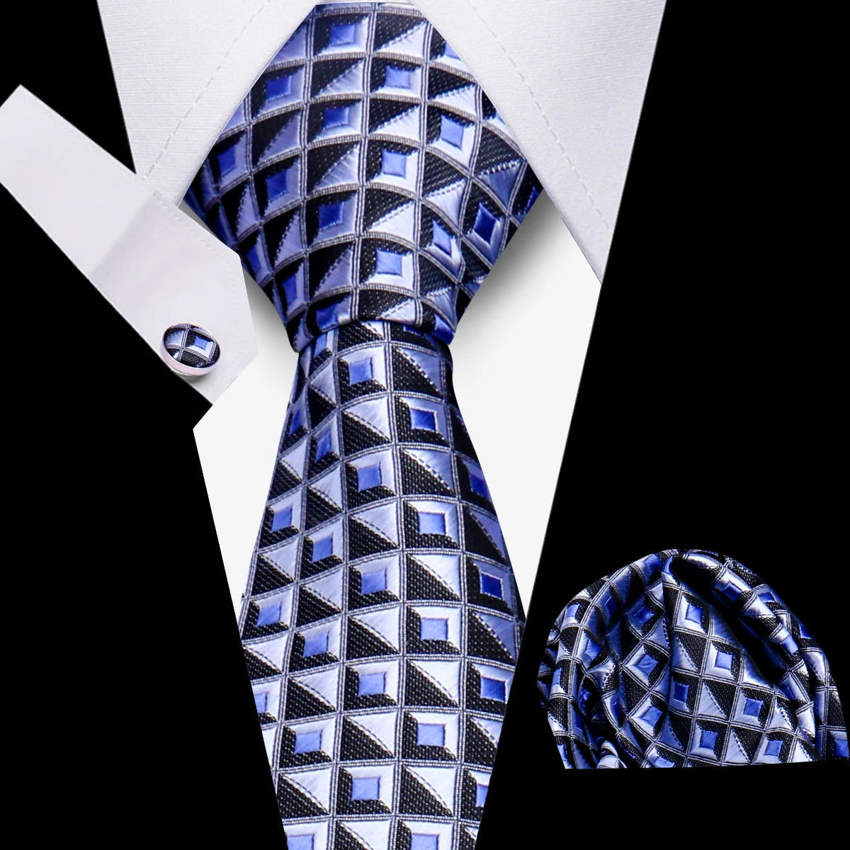 Business Ties For Men Tie Set Dots Necktie Classic Plaid Cufflinks Stripe Handkerchief For Wedding High Quality Formal Gravata