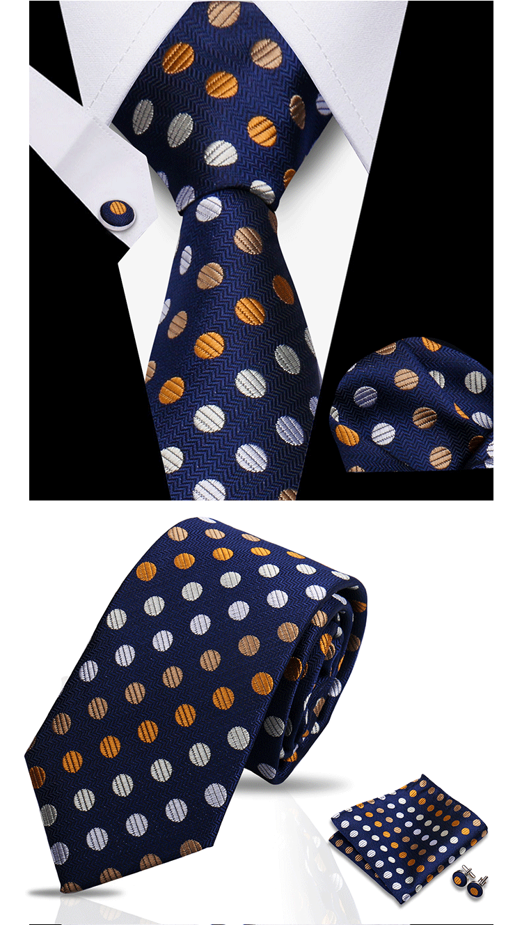 Business Ties For Men Tie Set Dots Necktie Classic Plaid Cufflinks Stripe Handkerchief For Wedding High Quality Formal Gravata