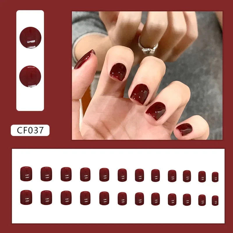 Cherry Red 24 Pcs Press on Nails, Reusable Nails for Women