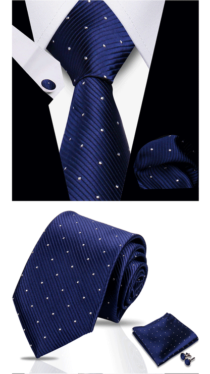 Business Ties For Men Tie Set Dots Necktie Classic Plaid Cufflinks Stripe Handkerchief For Wedding High Quality Formal Gravata