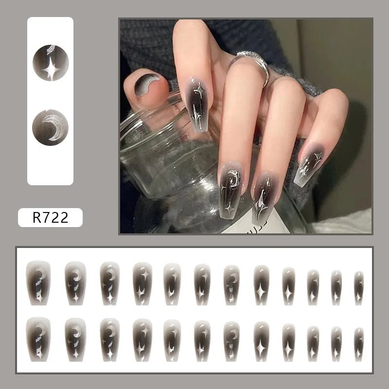 Black Moon 24 Pcs Press on Nails Reusable Artificial Nails for Women