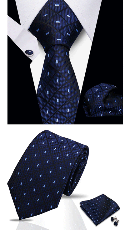 Business Ties For Men Tie Set Dots Necktie Classic Plaid Cufflinks Stripe Handkerchief For Wedding High Quality Formal Gravata