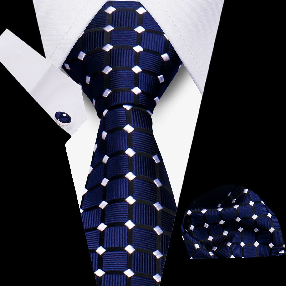 Business Ties For Men Tie Set Dots Necktie Classic Plaid Cufflinks Stripe Handkerchief For Wedding High Quality Formal Gravata