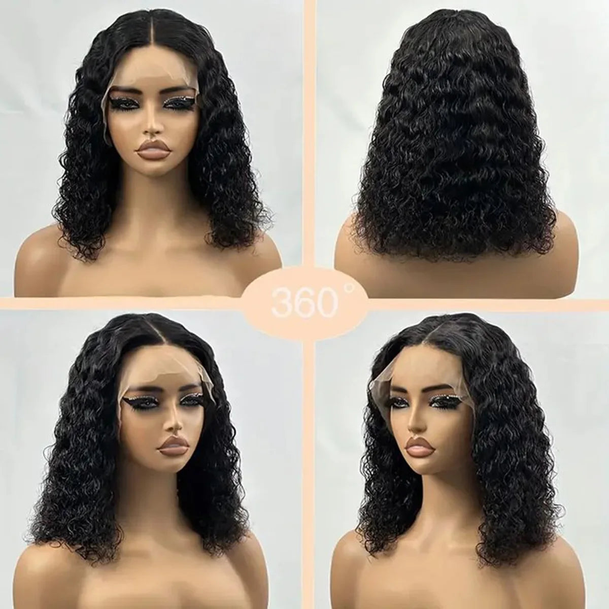 Deep Wave 180% Density Pre-Plucked Side Part Short Bob 13*4 Brazilian Virgin Human Hair Wigs