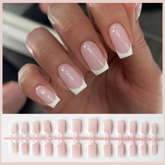 24Pcs Charming French Style Ballet Wearable Fake Nail Tips Square Head Full Cover Press On Detachable Finished Fingernails