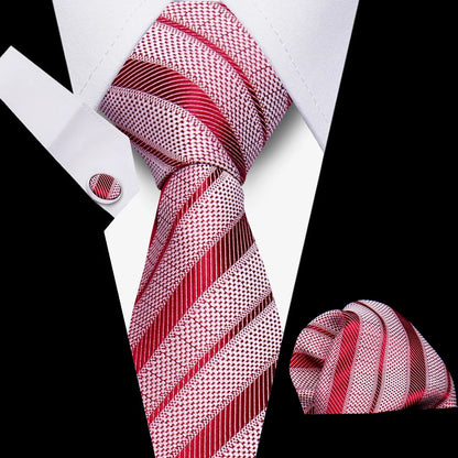 Business Ties For Men Tie Set Dots Necktie Classic Plaid Cufflinks Stripe Handkerchief For Wedding High Quality Formal Gravata