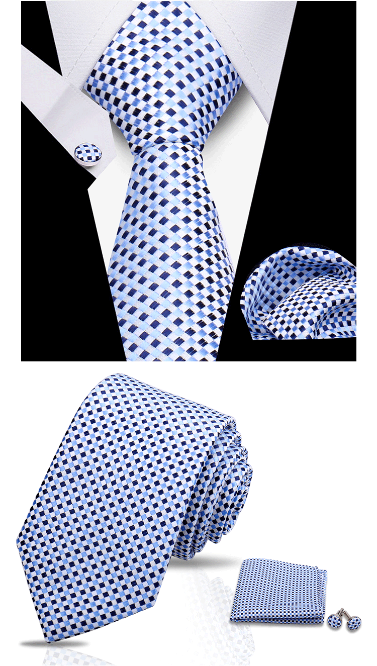 Business Ties For Men Tie Set Dots Necktie Classic Plaid Cufflinks Stripe Handkerchief For Wedding High Quality Formal Gravata