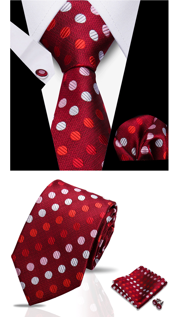 Business Ties For Men Tie Set Dots Necktie Classic Plaid Cufflinks Stripe Handkerchief For Wedding High Quality Formal Gravata