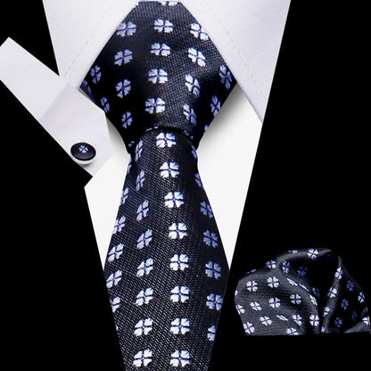 Business Ties For Men Tie Set Dots Necktie Classic Plaid Cufflinks Stripe Handkerchief For Wedding High Quality Formal Gravata