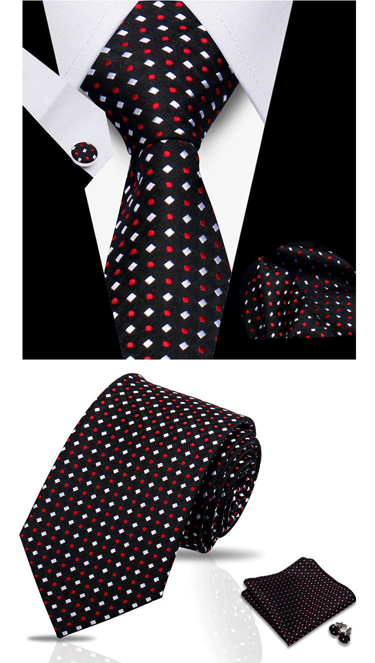 Business Ties For Men Tie Set Dots Necktie Classic Plaid Cufflinks Stripe Handkerchief For Wedding High Quality Formal Gravata