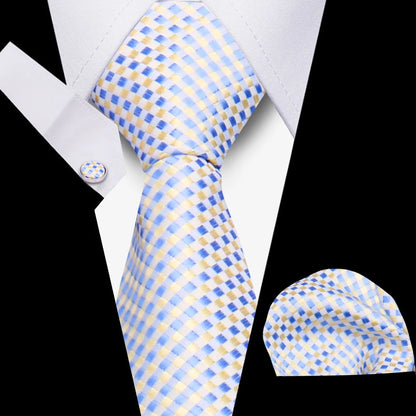 Business Ties For Men Tie Set Dots Necktie Classic Plaid Cufflinks Stripe Handkerchief For Wedding High Quality Formal Gravata