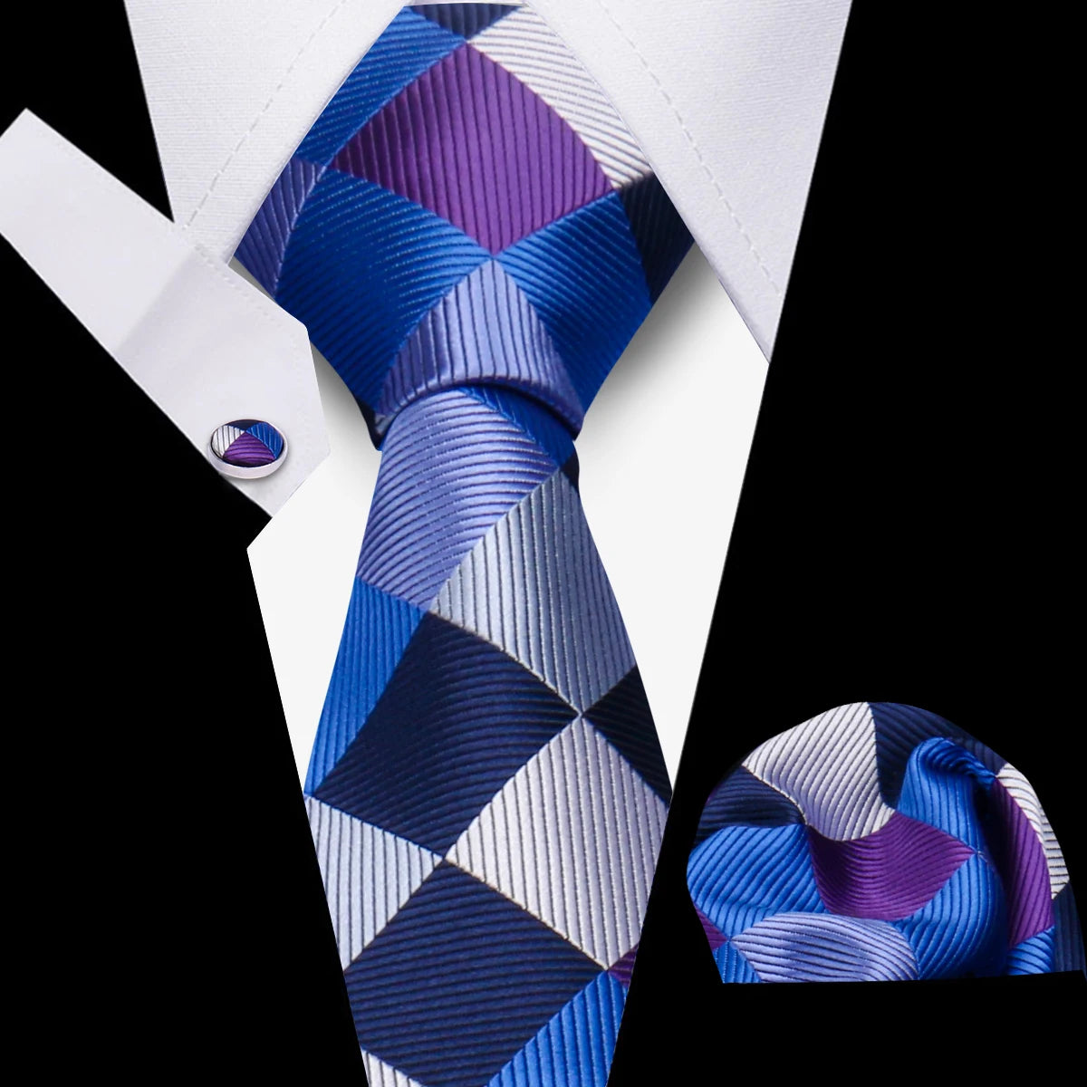 Business Ties For Men Tie Set Dots Necktie Classic Plaid Cufflinks Stripe Handkerchief For Wedding High Quality Formal Gravata