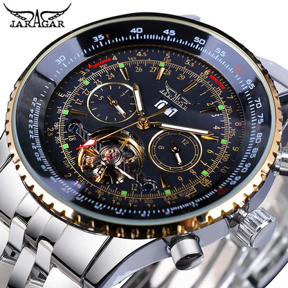 Jaragar 2017 Flying Series Men's Luxury Watch - Golden Bezel Stainless Steel